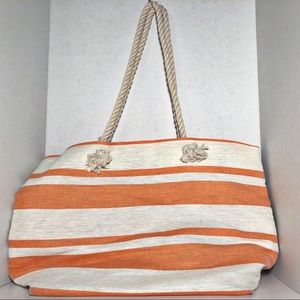 Peach And Off White Beach Bag